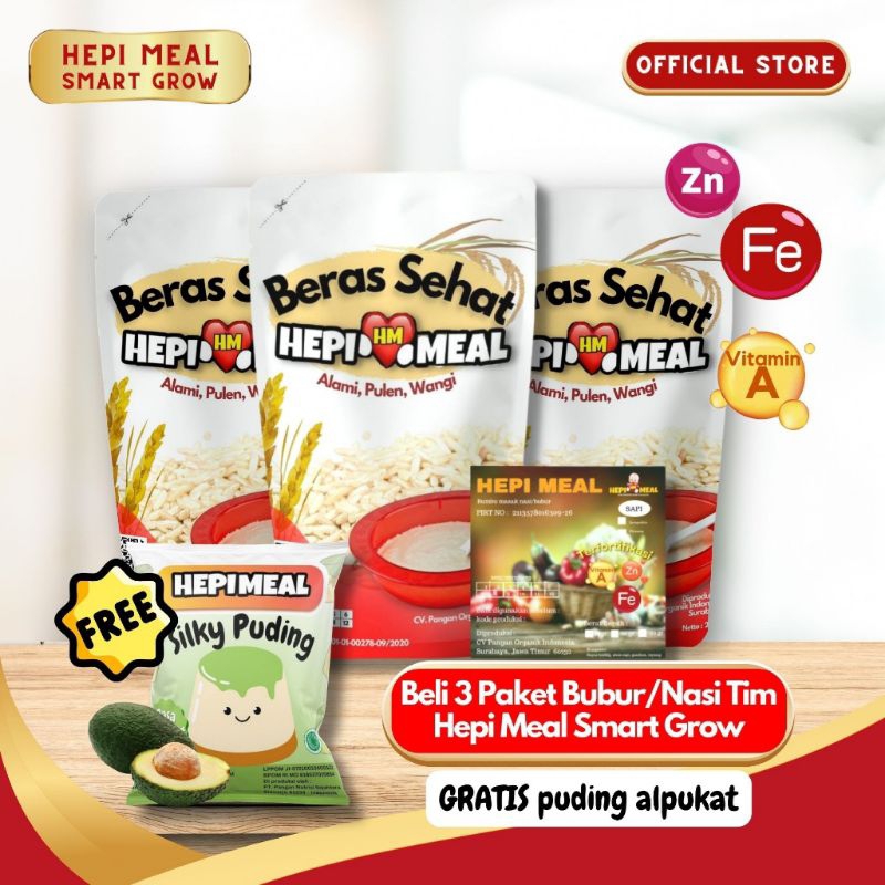 HEPI MEAL Smart Grow Bubur/ Nasi Tim ×3 GRATIS Puding Alpukat