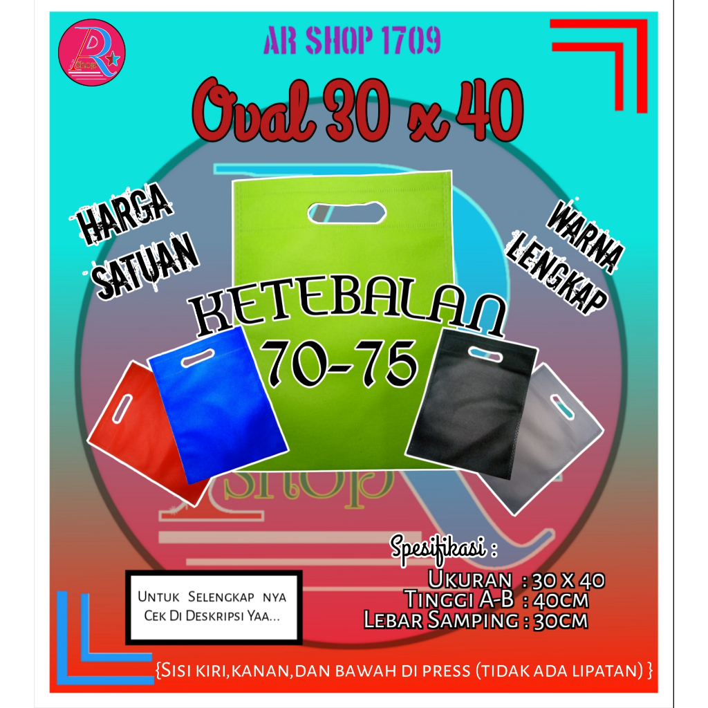 

Tas Pegangan | Goodie bag | Pegangan Model Oval ukuran 30x40 Harga Satuan/Per PCS