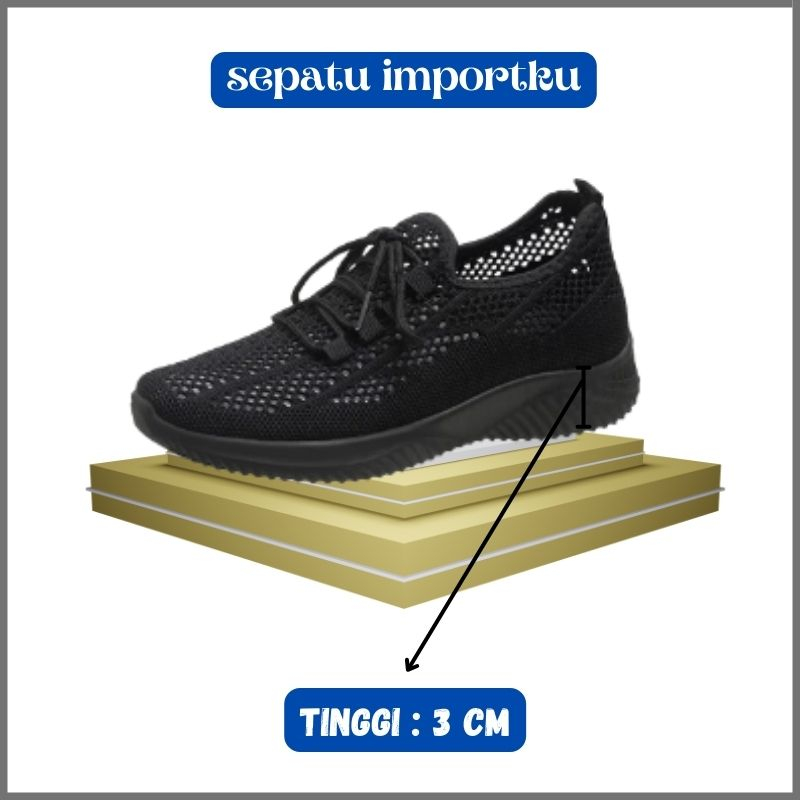 COD SI 662 Sepatu Olahraga Hitam Polos Wanita