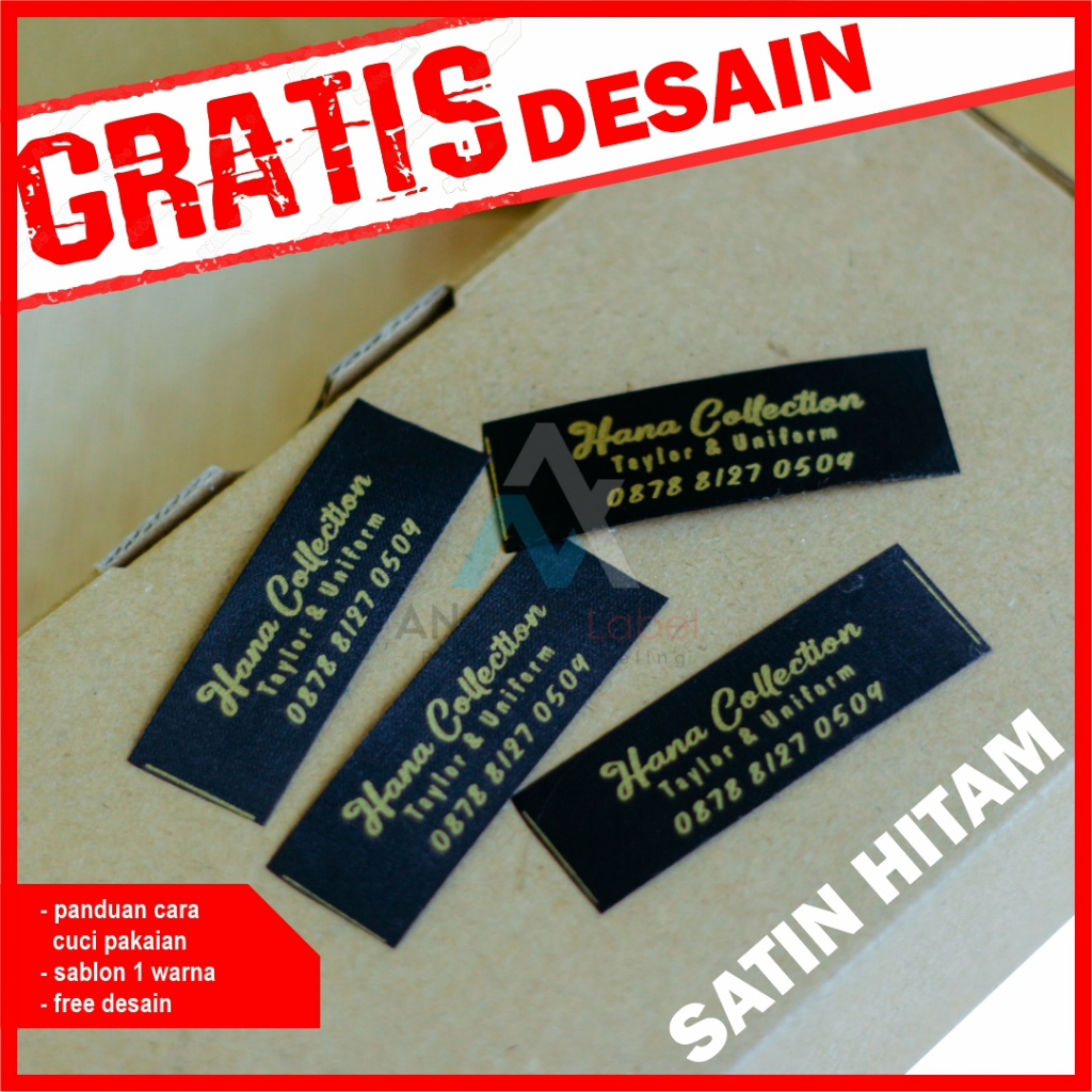 

Label baju custom satin hitam rollan label washing label baju