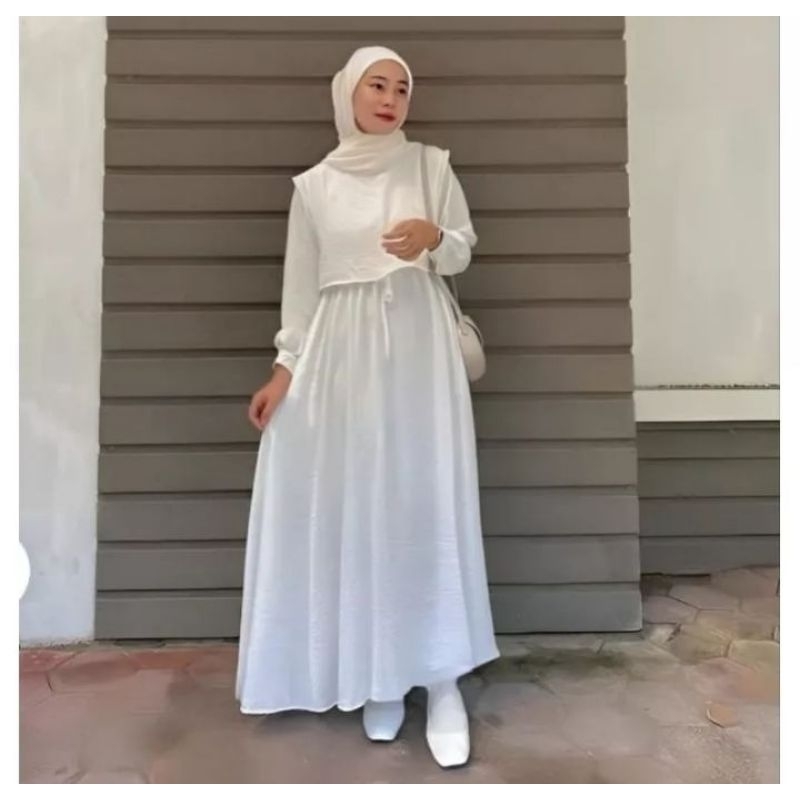 Gamis Wanita Model Rompi Crinkle Airflow Polos Murah