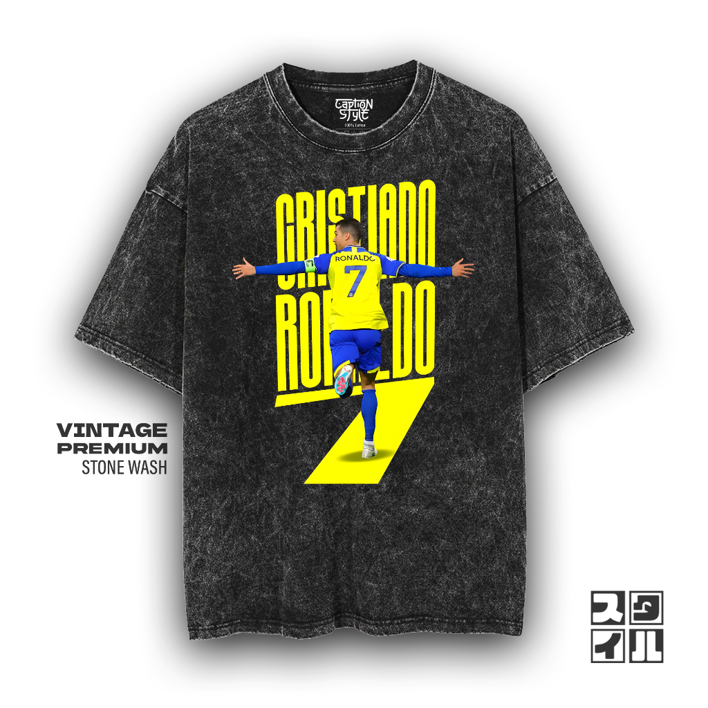 Caption'Style Baju Bola CRISTIANO RONALDO AL NASSR Kaos Stonewash | Kaos Oversize Wanita | Kaos Pria