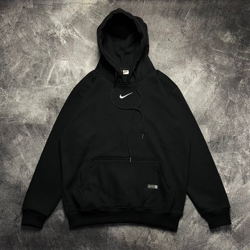 Jaket Hoodie Nike Logo Bordir Swoosh Small Hitam Premium Fulltag