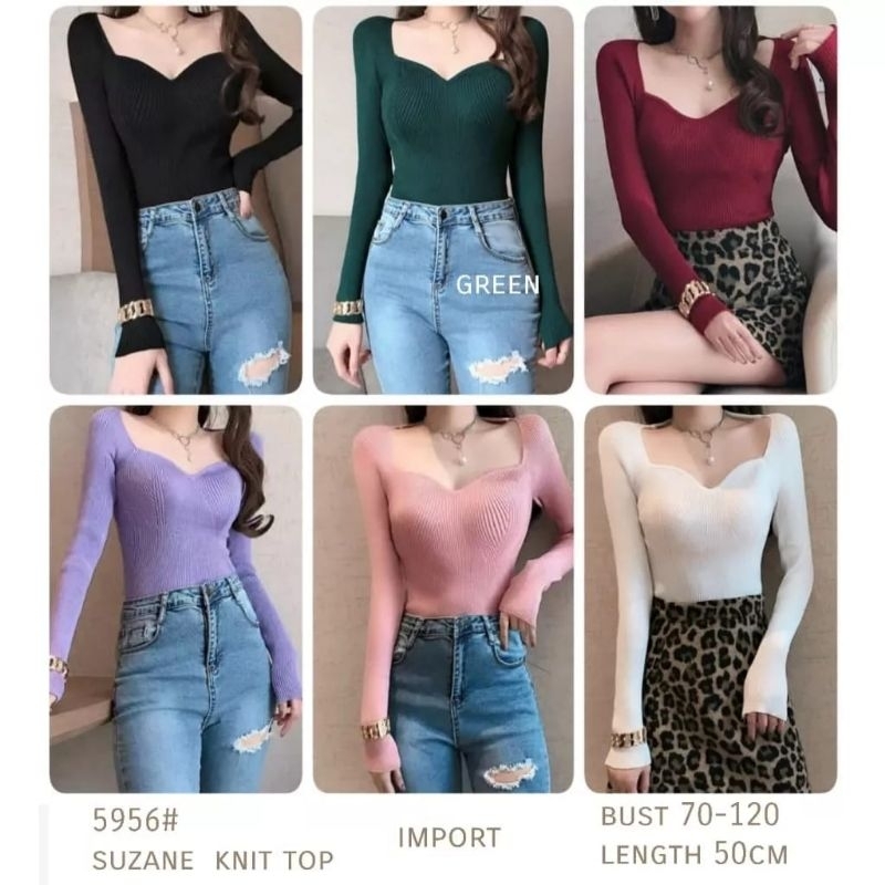 BBJ Fm5956  BLOUSE KNIT TOP LENGAN PANJANG THREE M SUZANE IMPORT