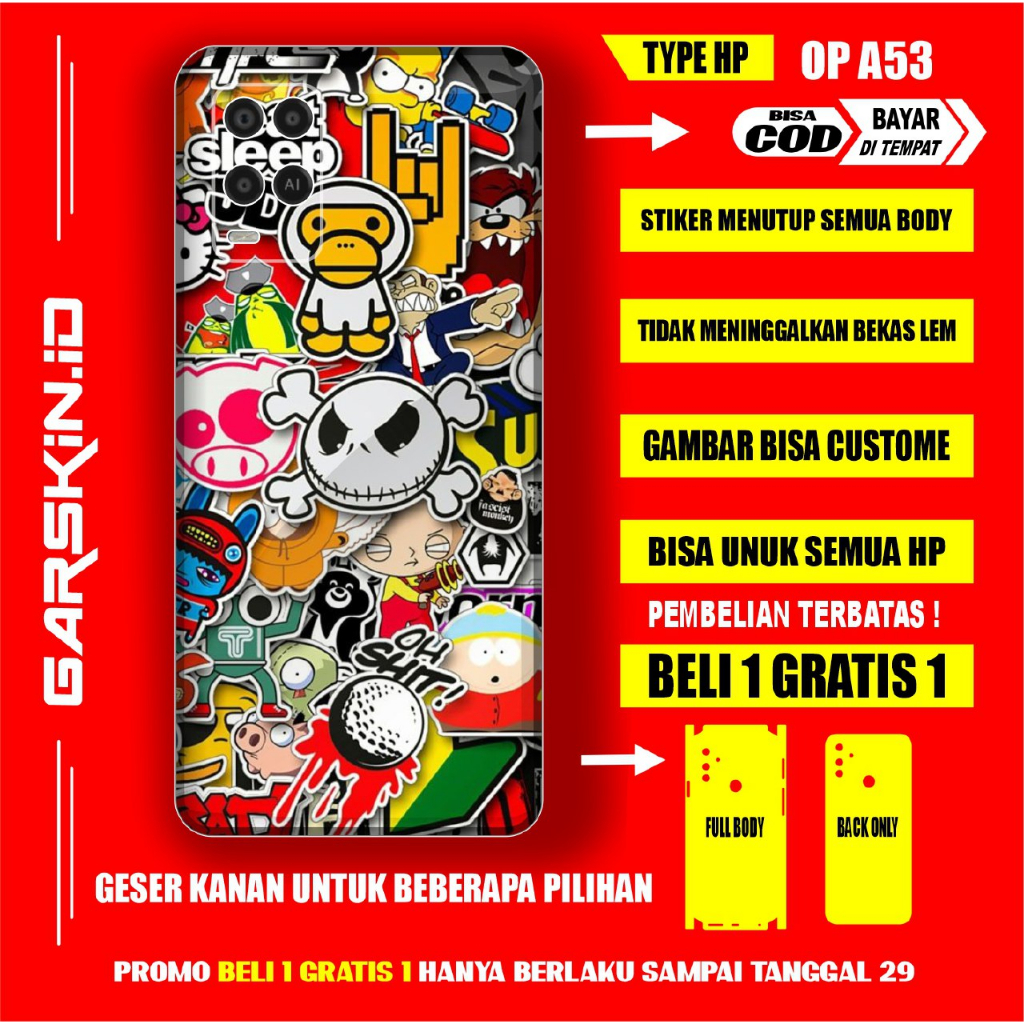 GARSKIN OPPO A53 FULLBODY || WARNA TAJAM • ANTI SLIP • TAHAN GORES || GARSKIN COSTUME CASING SMARTPH
