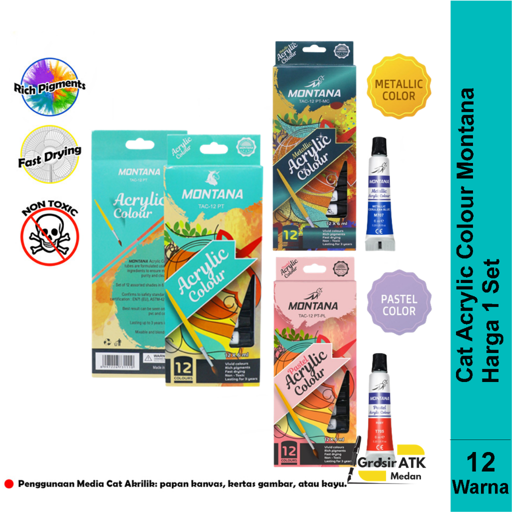 

Cat Akrilik 12 Warna/Cat akrilik / Acrylic Colour Montana