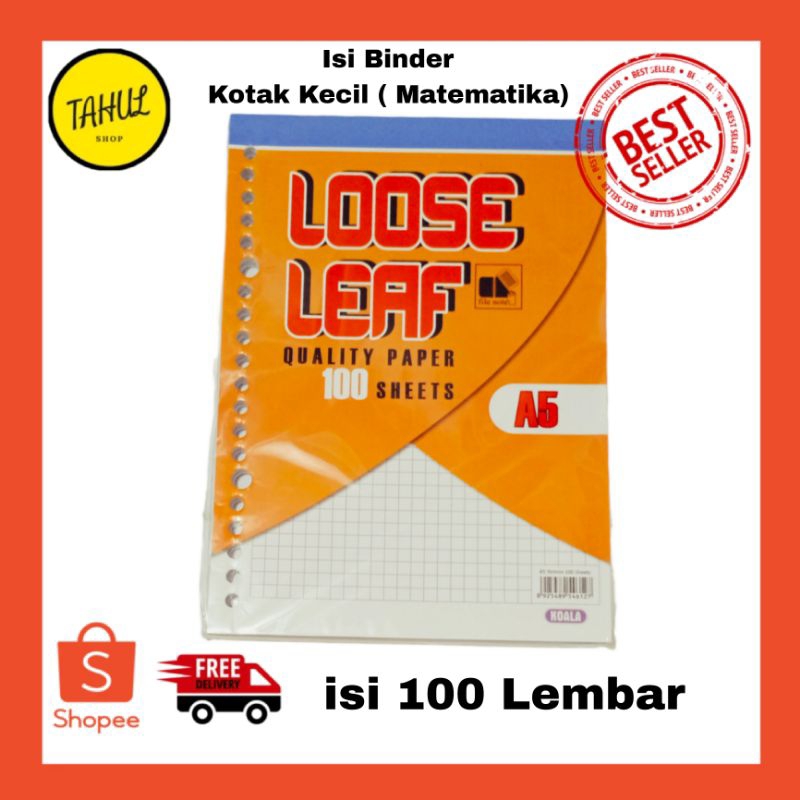 ISI BINDER MATEMATIKA (Kotak Kecil) A5 ISI 100 LOOSE LEAF GRID / PETAK / KOTAK / FILE NOTE KOALA