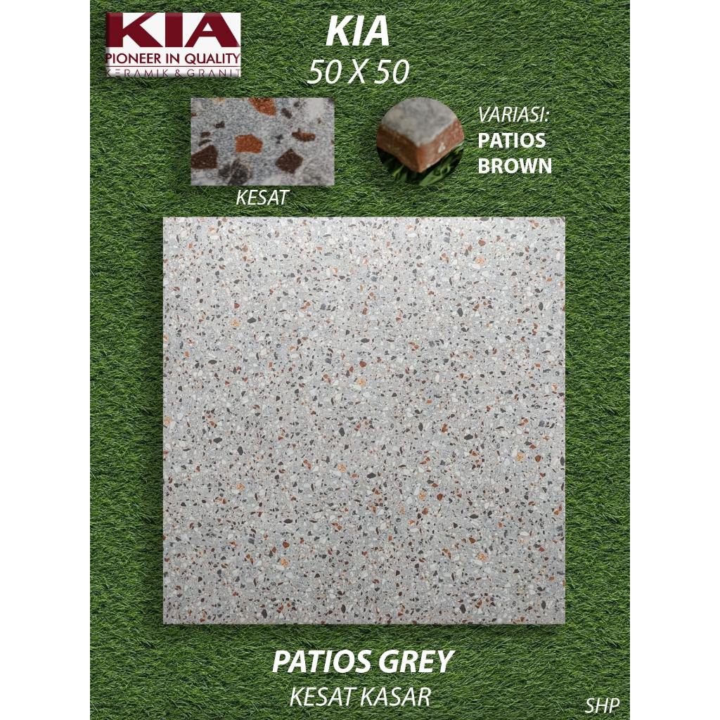 Keramik Lantai 50X50 KIA Patios Grey Kesat KW1 Pekanbaru Riau, Motif Batu