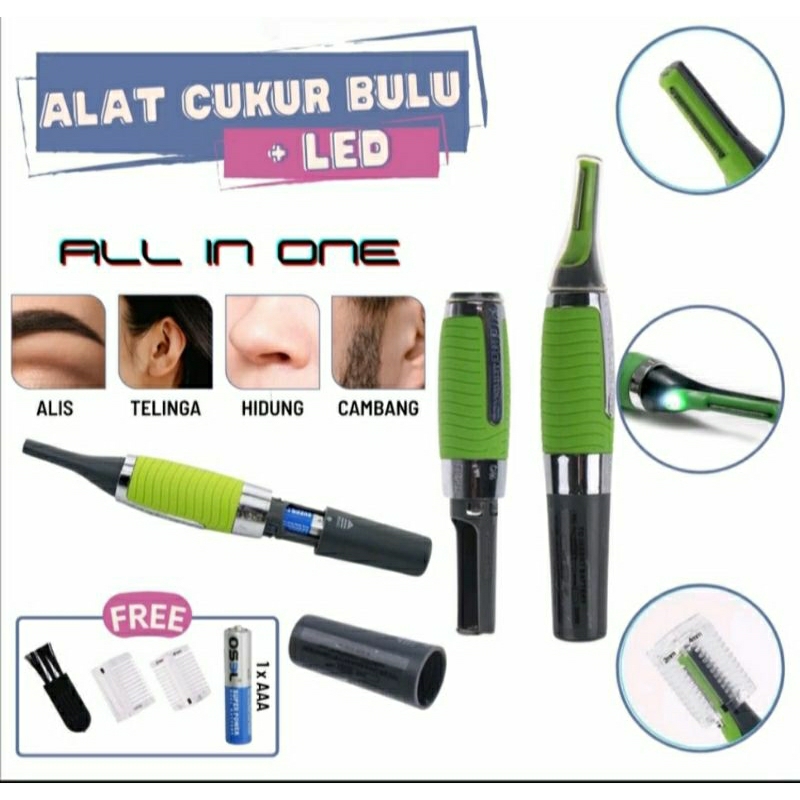 Pisau Cukur Bulu Hidung Jenggot Kumis + Led Electric Hair Groomeer Cukuran Alis Jambang Serbaguna mu