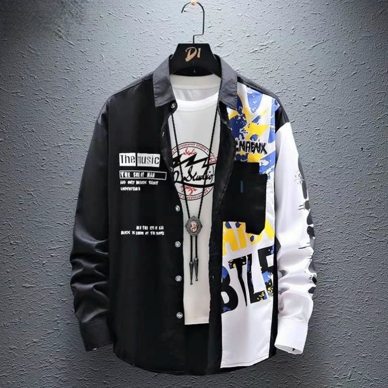 Kemeja Kayser Pria MUSE Lengan Panjang Motif Sablon ada Kantong depan Asli