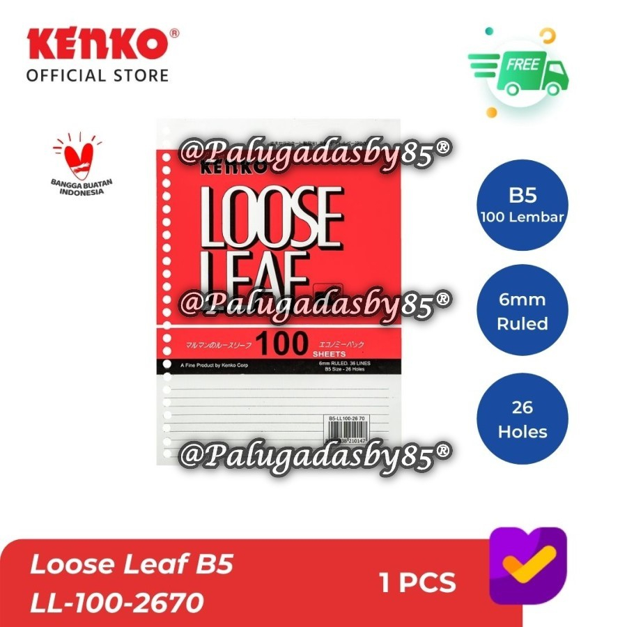

(1 Pak Isi 100 Lembar) GROSIR Loose Leaf KENKO B5 100 / Kenko Loose Leaf B5-LL 100 2670 / Kertas Binder Kenko B5-LL100-2670 / Kertas Binder B5 LL 100 26 70