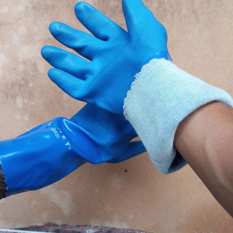 Sarung tangan karet tebal safety PVC kimia compan panjang merk comet
