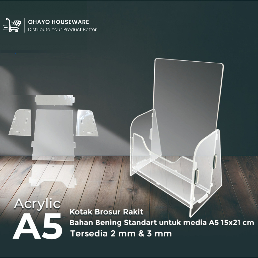 

Akrilik Kotak Brosur / Acrylic Brochure Box / 21x15 cm / Tebal 3mm A5 rakit
