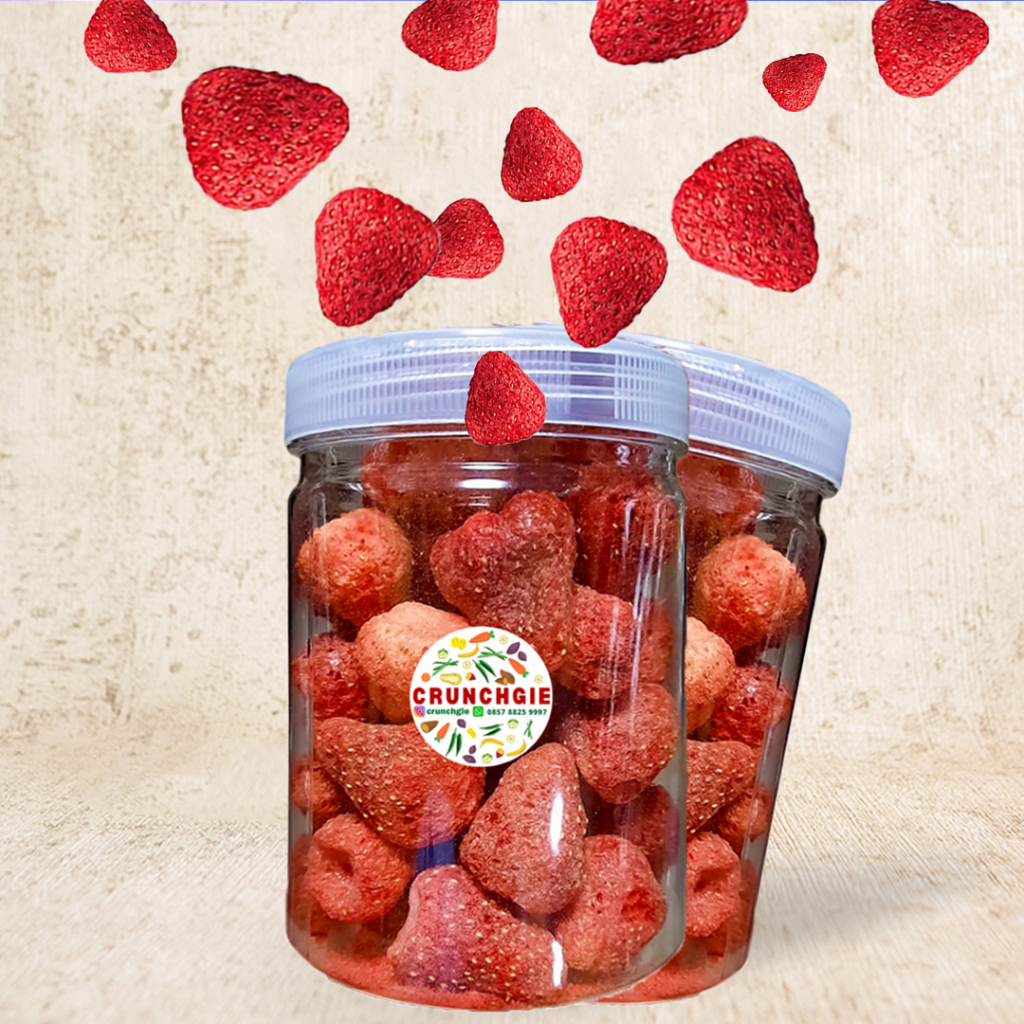 

Buah Toples 800ml Buah Kering | Kripik Buah | Strawberry Kering | Snack Kriuk Renyah | Snack Sehat Crunchgie