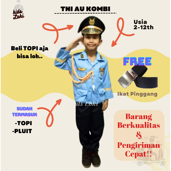 baju anak laki-laki baju profesi anak tni au anak seragam tentara pakaian karnaval tni