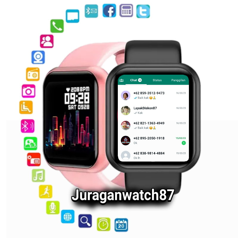 Jam Tangan Pintar Hp Android Smartwatch Y68 Notif WhatsApp Wa Sms Pelacak Kalori Kebugaran Snsor Det