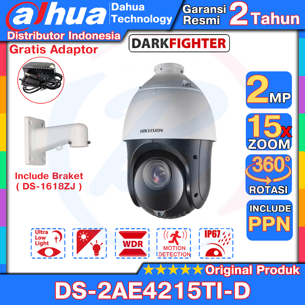 Hikvision DS-2AE4215TI-D PTZ Analog 2mp 15X Zoom CCTV Outdoor Darkfighter Garansi Resmi