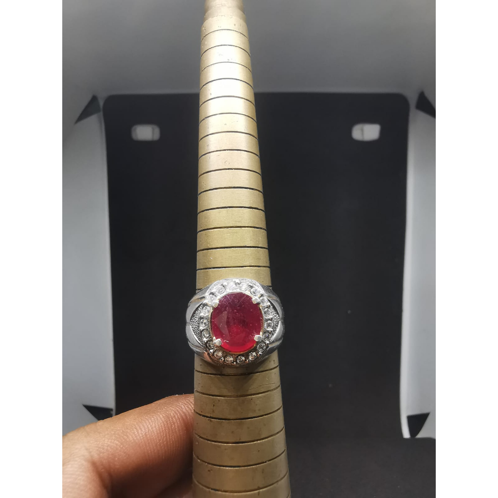 Batu Cincin Akik Natural Ruby Pigeon Blood Madagaskar Ring Perak Mewah