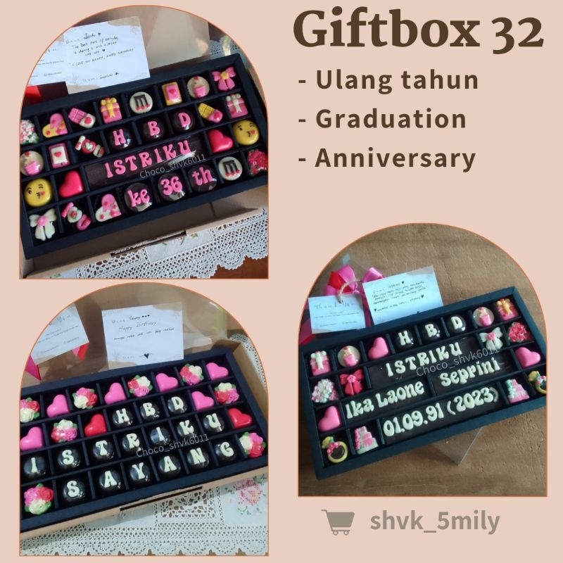 

Giftbox cokelat 32 sekat/hadiah romantis/kado suami istri