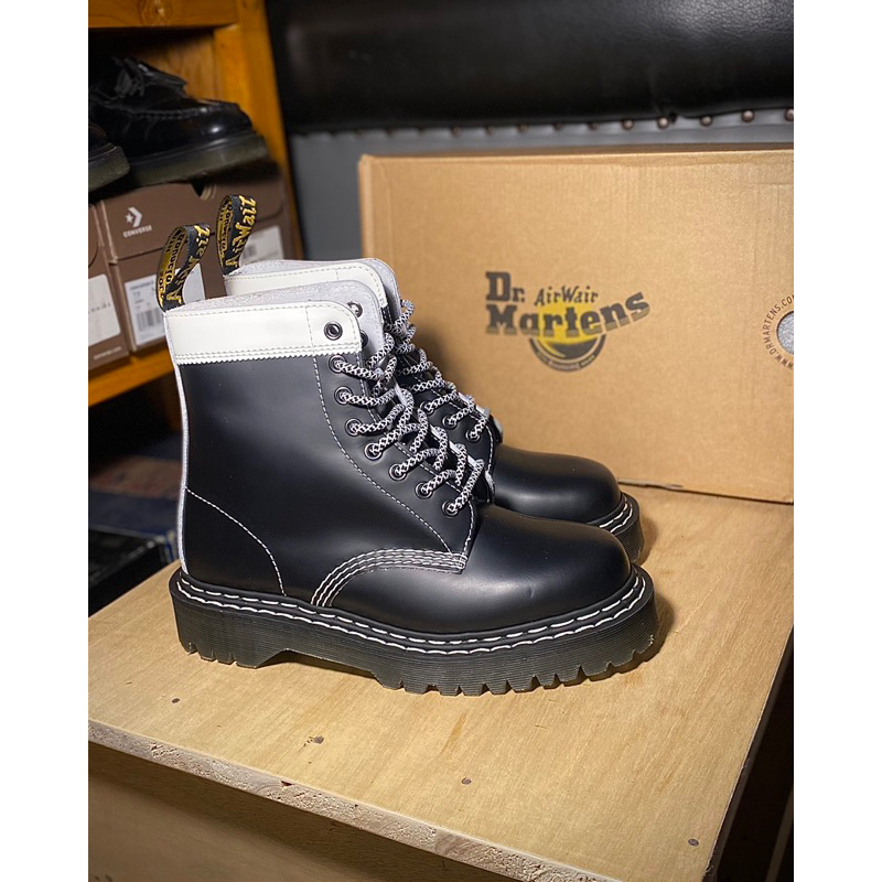 Dr martens 1460 pascal black / White Smooth Leather BEX SOLE double white stitch ds  | 1460 1461 101