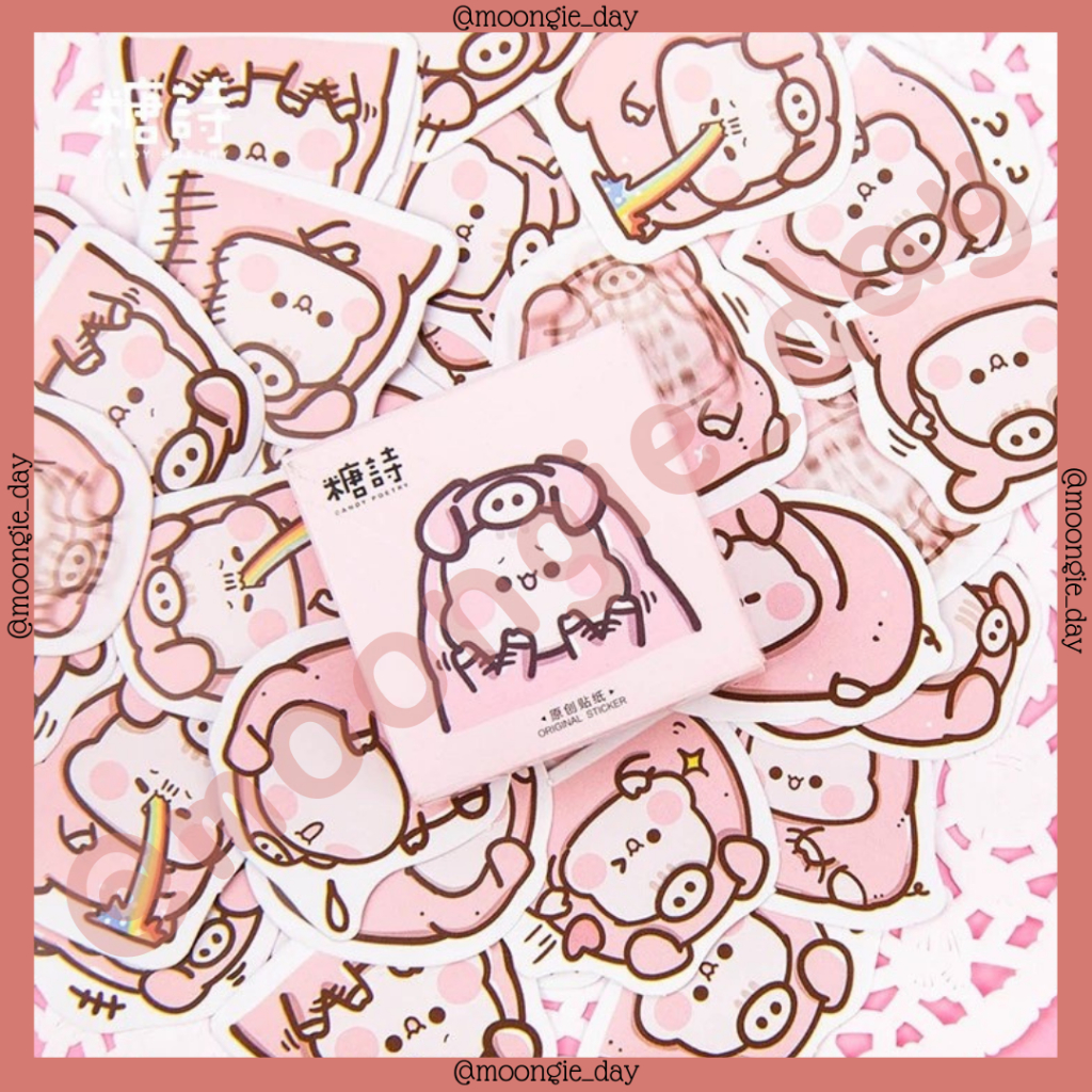 

40-45 PCS/BOX STIKER KERTAS TEMA CUTE PINK PIG CANDY HEWAN HOODIE BULLET JURNAL DIY DIARY PLANNER SCRAPBOOK LUCU MURAH