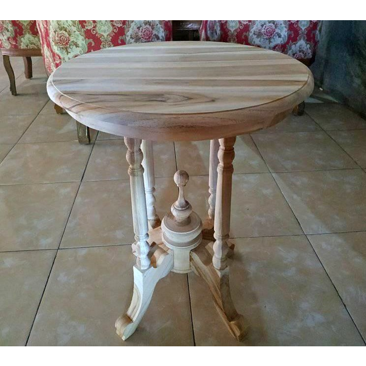 Meja bulat kecil kayu jati murah terbaru