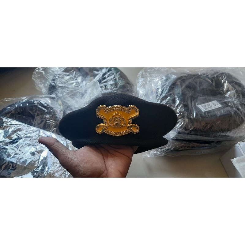 baret dan emblem sabara jatah polri warna coklat ukuran 56