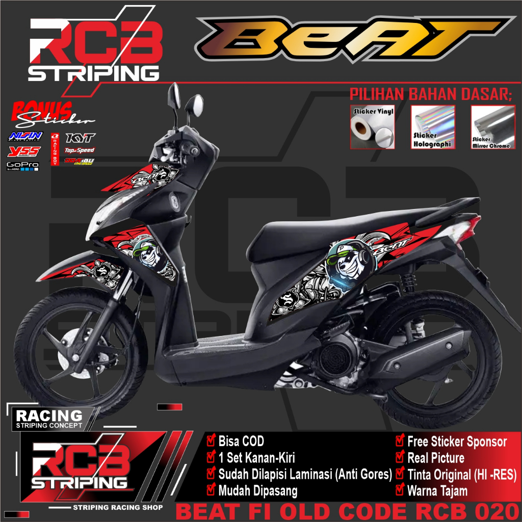 (TERLARIS) STRIPING BEAT FI OLD 2012 - 2016 VARIASI VINYL STICKER BEAT FI STIKER HONDA BEAT RCB 020