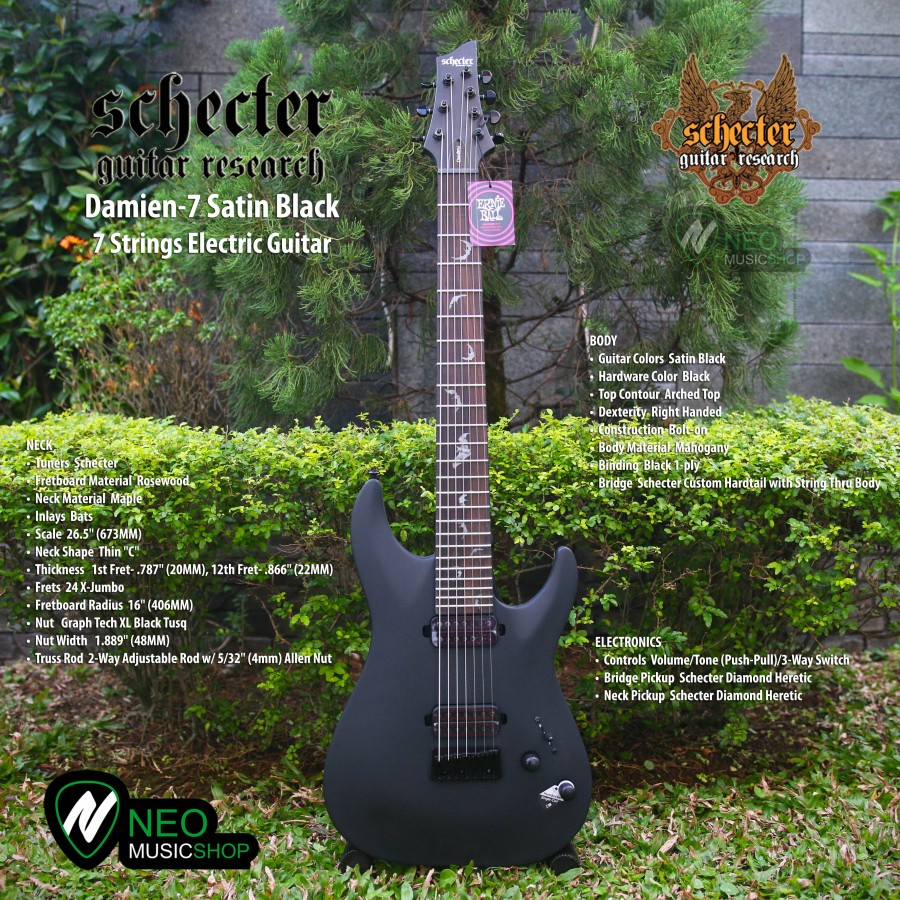 SCHECTER Damien 7 Satin Black 6 Strings Electric Guitar