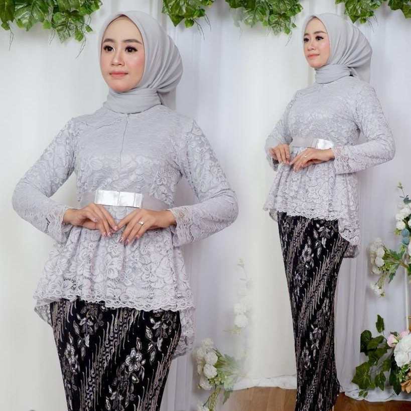 Kebaya brokat aurora/kebaya modern/kebaya wisuda/kebaya couple - silver