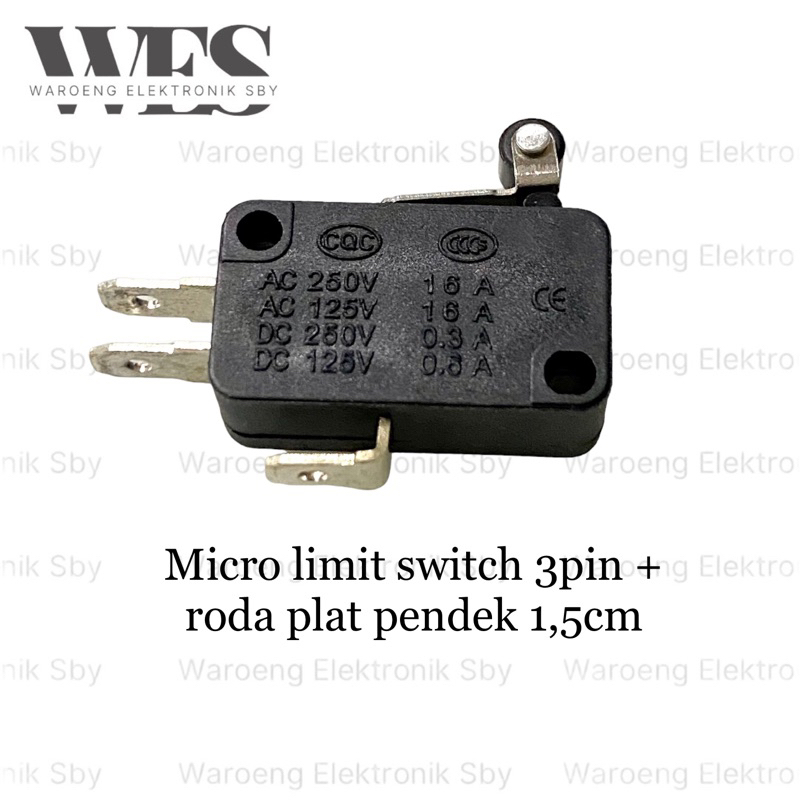 MICRO LIMIT SWITCH 3 PIN + RODA PLAT PENDEK 1,5cm