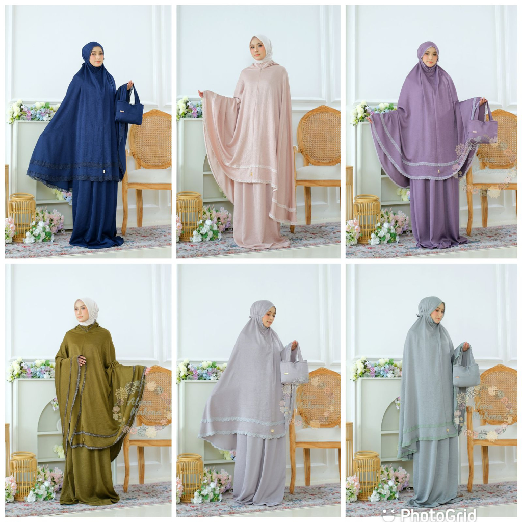 Mukena Crinkle Crinkel Krinkle Krinkel Tali Renda Polos Dewasa Jumbo Terbaru Army Lilac Navy Pink Sa