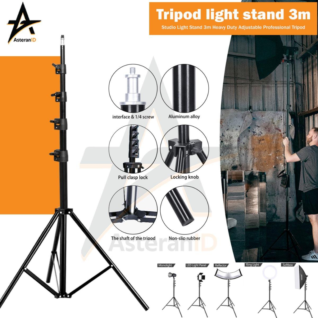 Tripod Light Stand Studio Foto Tinggi Max 3 Meter Tripod Stand Lampu LED Kamera