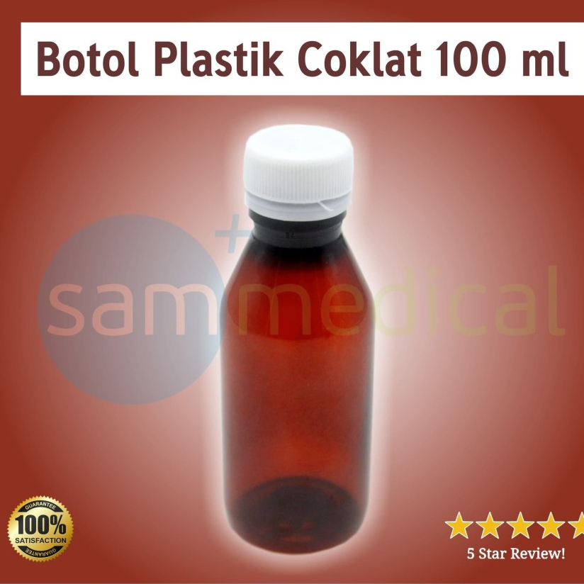 Botol Plastik / botol plastik Bening Coklat + tutup 100ml @10pcs