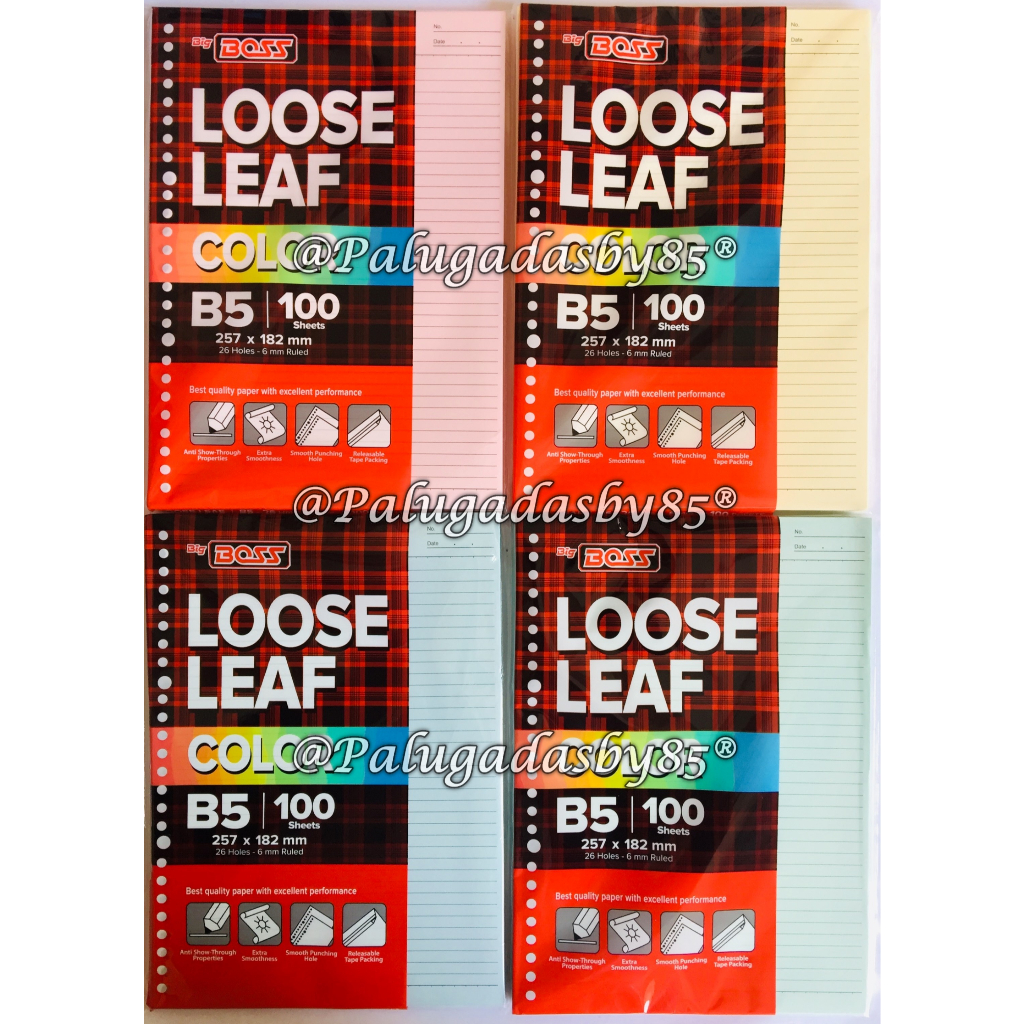 

(1 Pak Isi 100 Lembar) GROSIR Loose Leaf BIG BOSS B5 100 Lembar Warna Bergaris / BigBoss Loose Leaf 100 B5 Color / Isi Kertas File B5 100 / Binder Big Boss B5 100