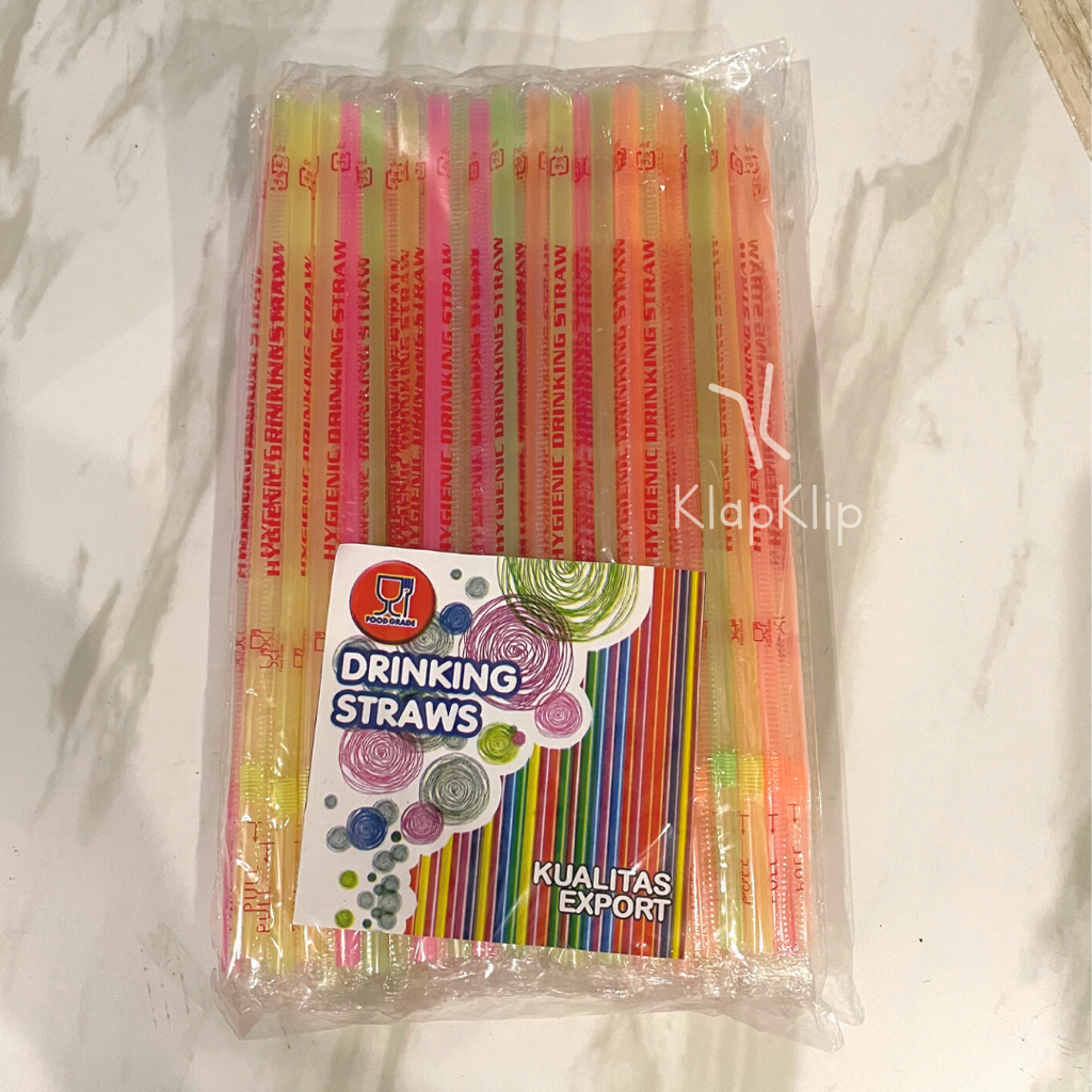 100pcs Sedotan Neon Steril 6mm x 24cm Sedotan Tekuk Bungkus Plastik Plastic Wrap - Sedotan 6mm Steri