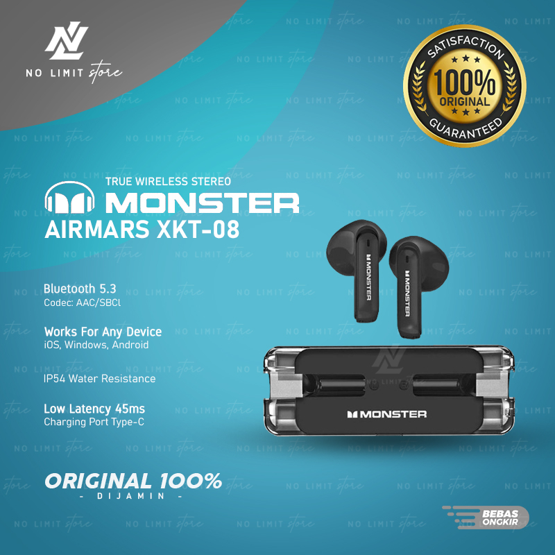 MONSTER XKT08 Wireless Bluetooth Earphone Headset TWS - Monster XKT 08