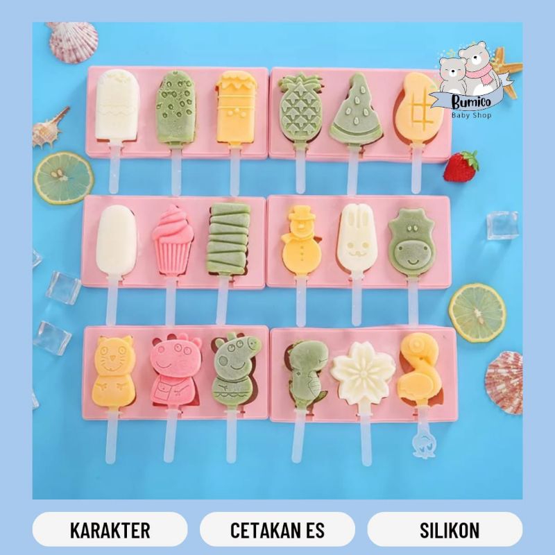 Cetakan Es Krim Es Batu Es Loli Es Krim Bahan Silikon Karakter Lucu