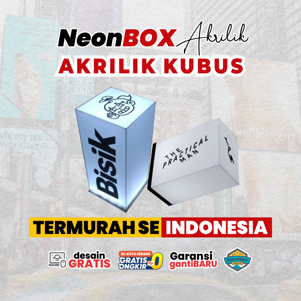 NEON BOX AKRILIK KUBUS FULL AKRILIK [TINGGAL PASANG]