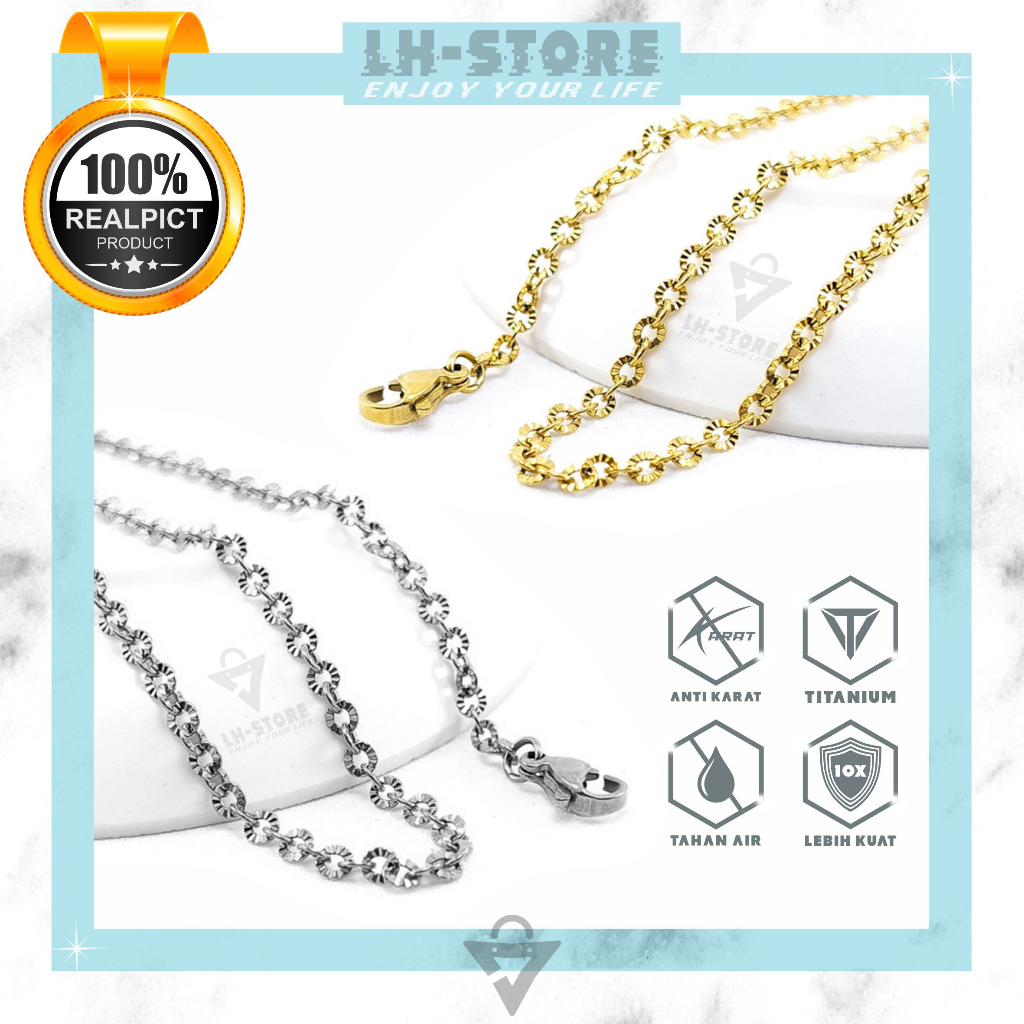 Kalung Titanium Wanita Model Rantai Nori Ukir Berlapis Emas Perak Anti Karat Dan Tidak Luntur