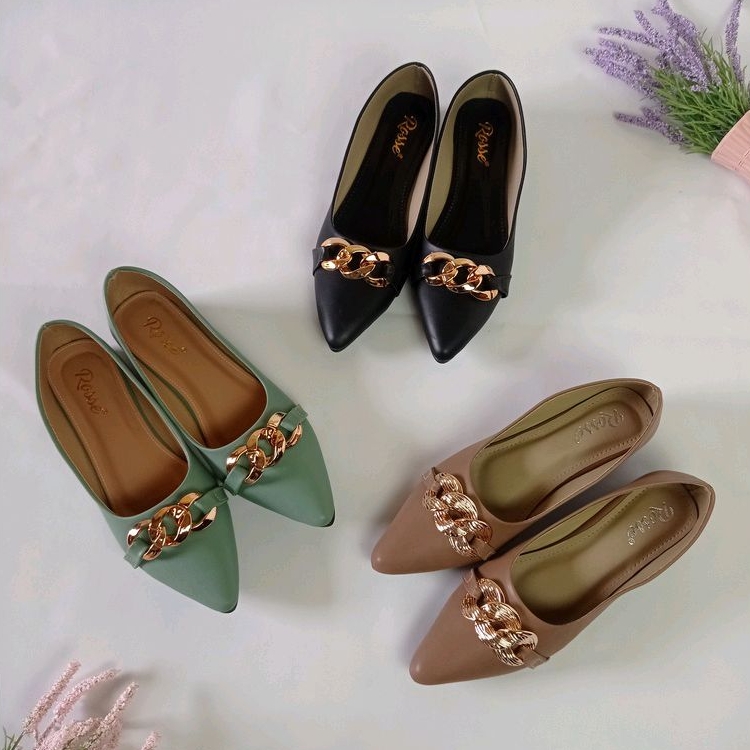 ROSSE Sepatu Hak Tahu 2 cm Flat Rachel bahan Doff - Rubber BR01 Sepatu Kantor Wanita / Sepatu Wanita