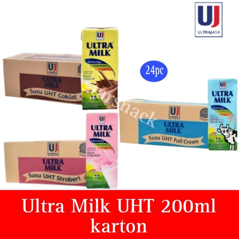 

Ultra Milk karton Coklat full cream stroberi 200ml isi 24pcs