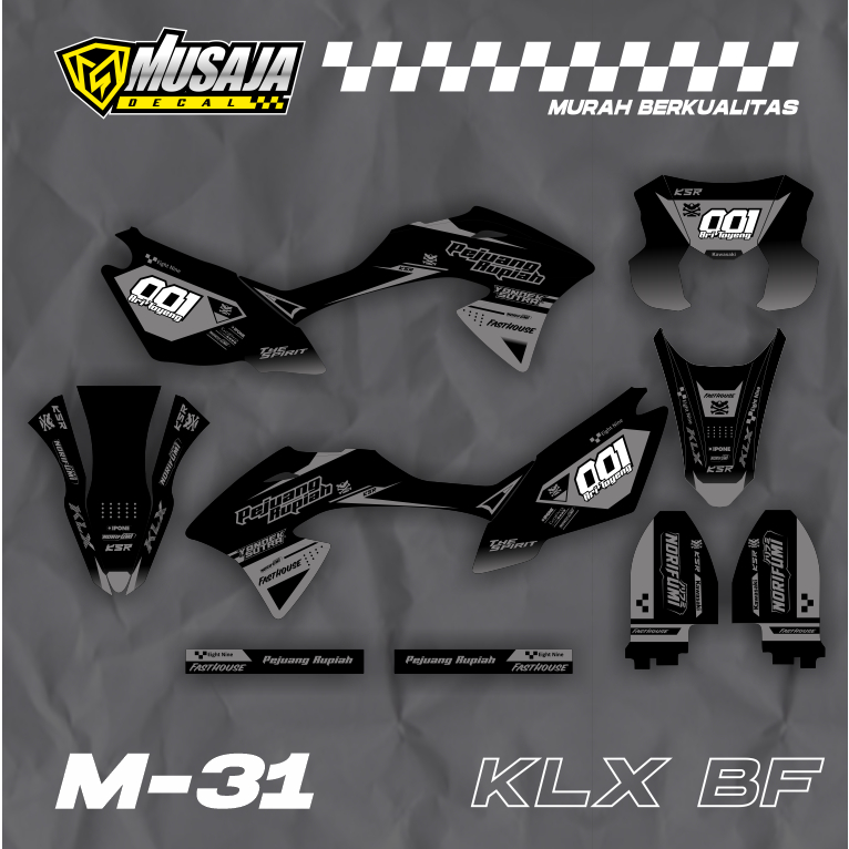 Decal klx bf motif hitam abu abu full body