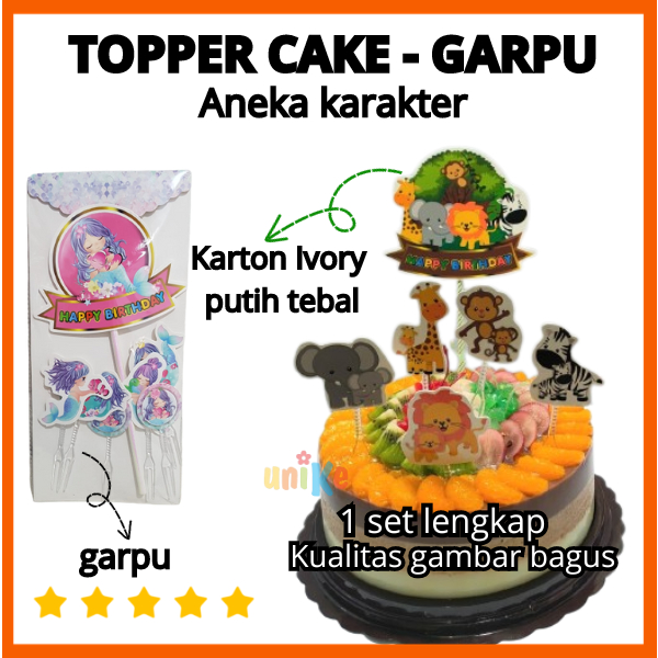 SET TOPPER CAKE KARAKTER + GARPU - Hiasan Kue TART Kue Ulang Tahun Ultah Perlengkapan Pesta