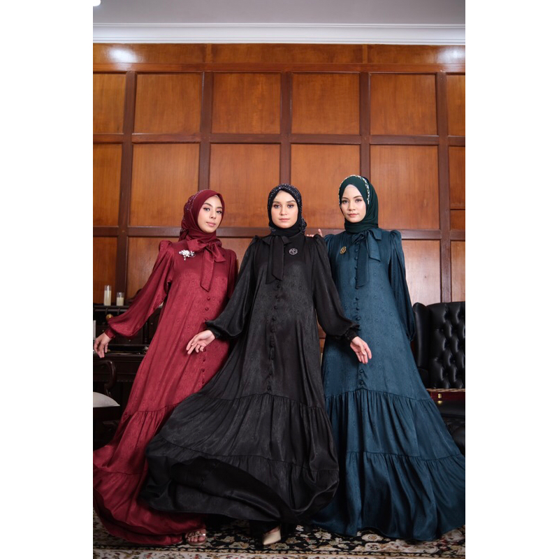 Ounadoutfit Saffiya dress muslim premium polos mewah / dress mewah muslimah busui shimer / dress kondangan wanita murah