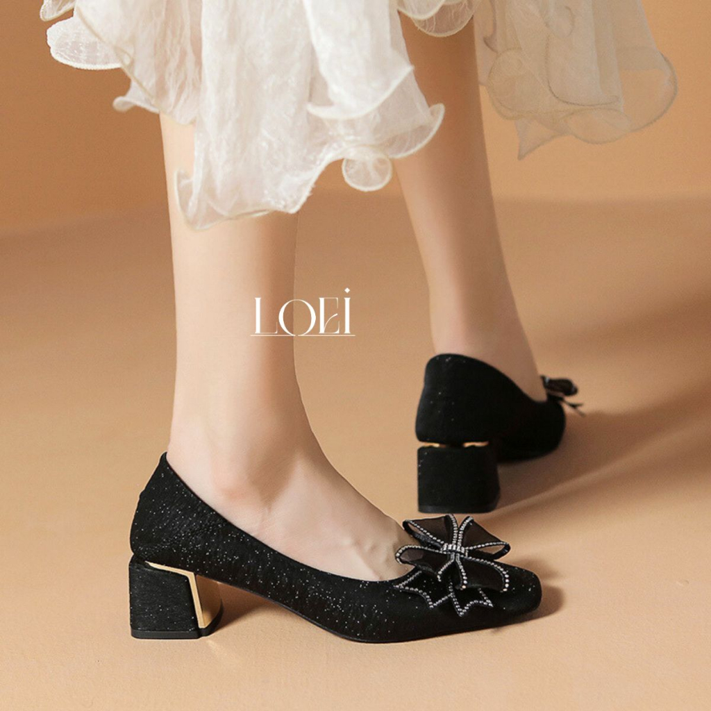 BestPromo Loei Sohee Sepatu Wanita High Heels Sepatu Hak Tahu Pita Glitter Pump Shoes Korea Style