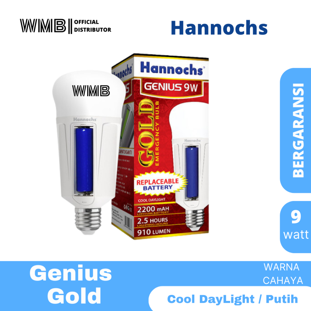 Lampu Hannochs AC/DC Genius Gold LED 9W/Watt CDL-Putih