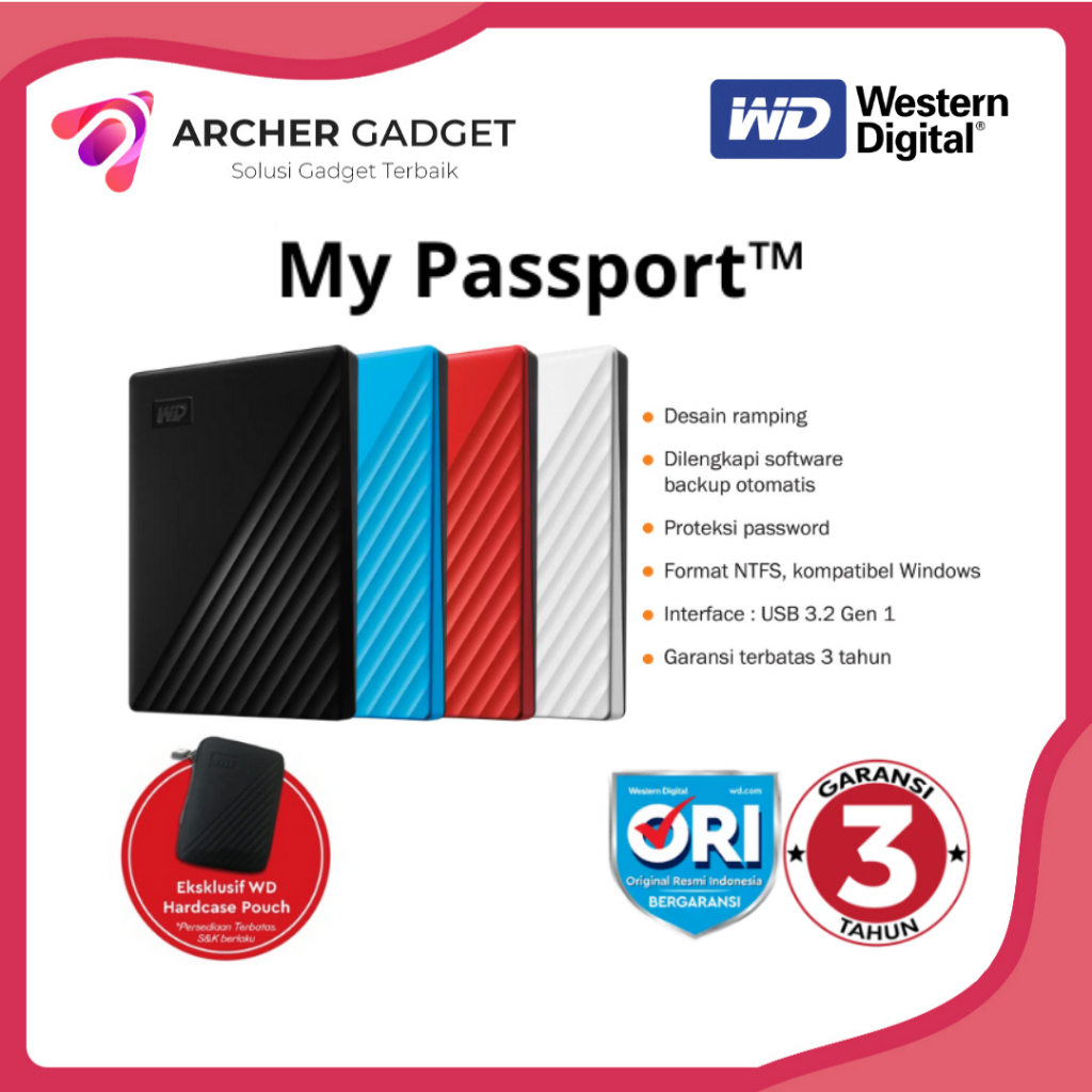 Harddisk Hardisk Hard Disk HDD External Eksternal Portable Portabel 1TB 2TB 4TB 5TB WD My Passport /