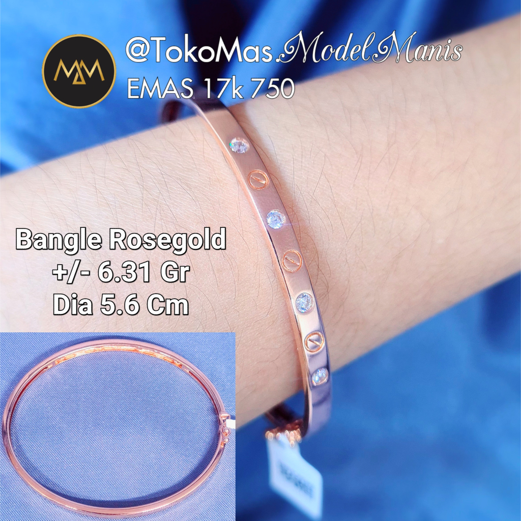 Gelang Bangle Mur Mata Emas Rosegold 750 kadar 17k