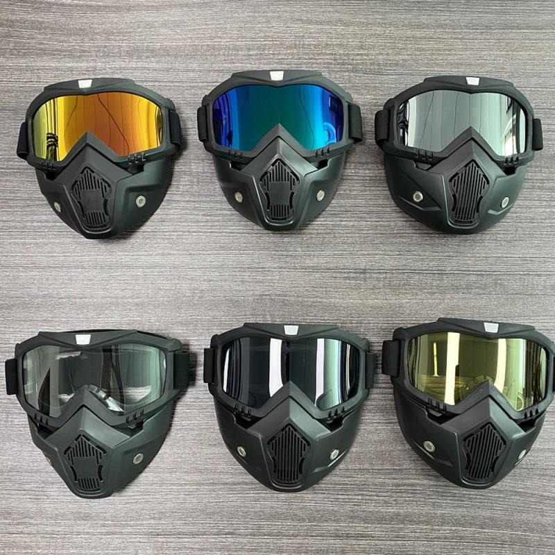 Goggles Kacamata + Masker Full Face Helem Google Mask Helm Gun Ski Motor Cross Topeng Kaca Mata Trai